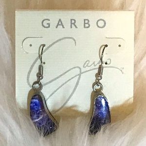 NWT Garbo Silver Tone Glass Purple Marbled Drop Earrings